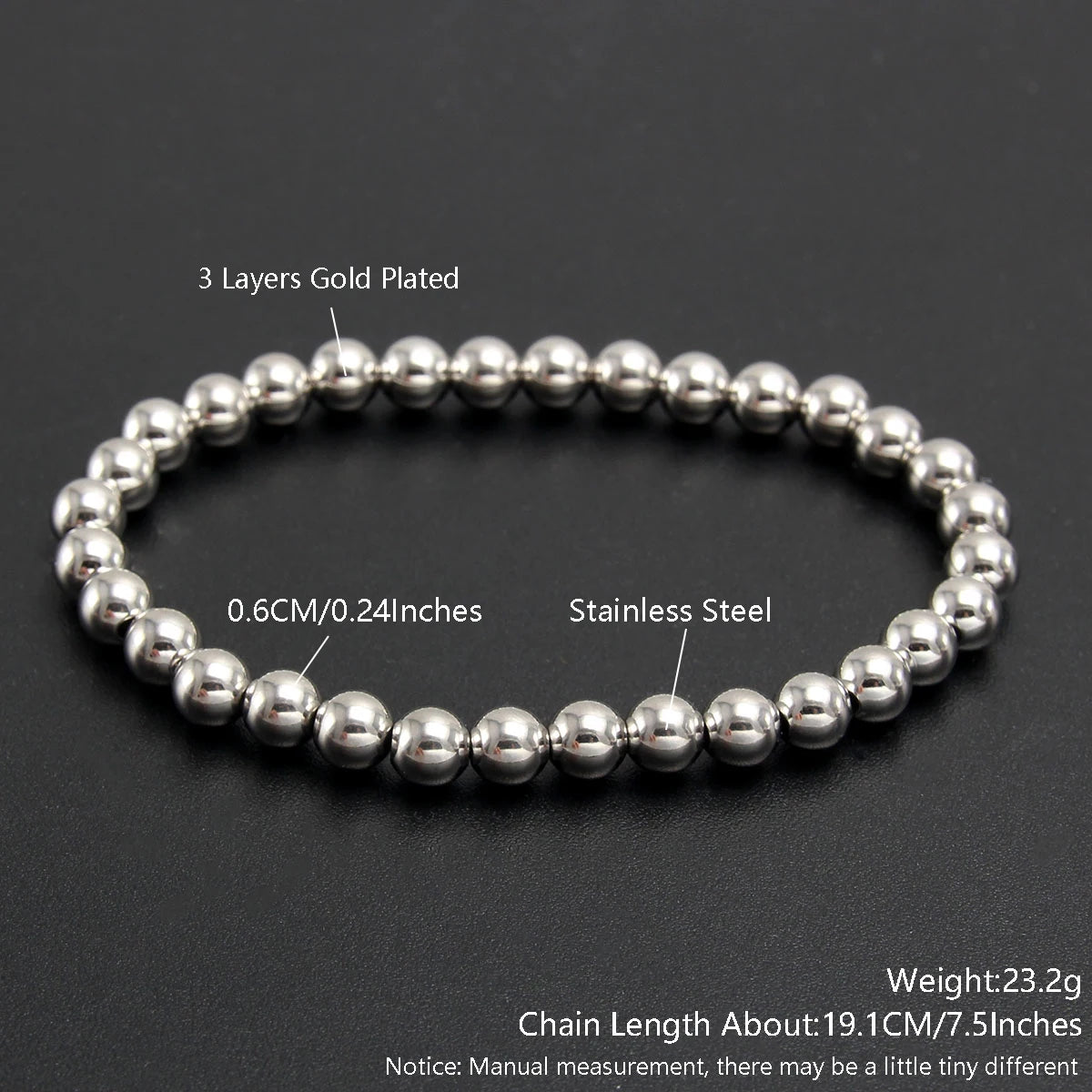 Bracelets Gold Sliver Color  Beaded Bracelet For Women Men Jewelry