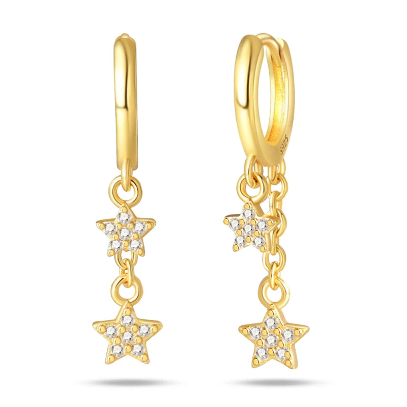 Classic Earrings 925 Silver Stars Moons Jewelry Gift