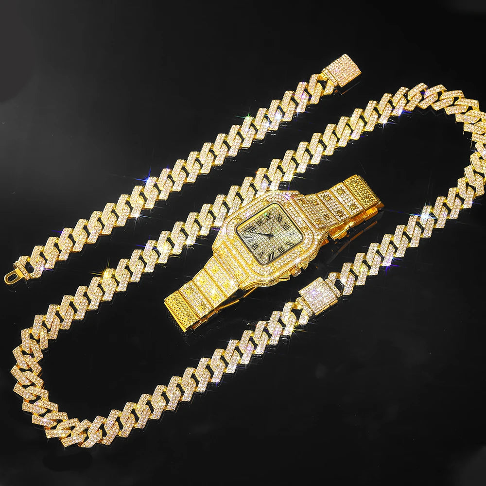 Watch for Men ,Bling Rapper Necklace, Watch+Bracelet Jewelry