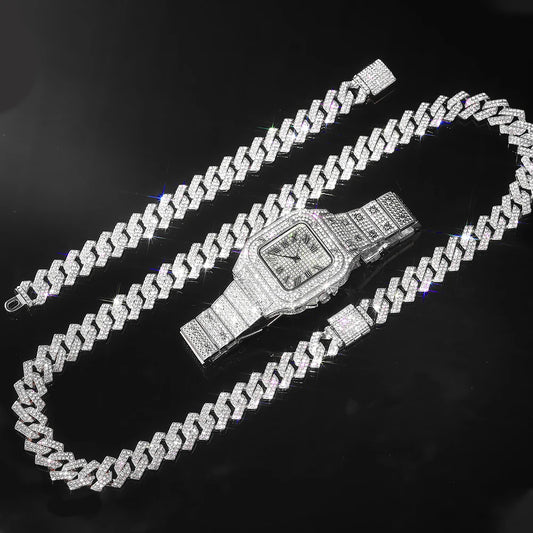 Watch for Men ,Bling Rapper Necklace, Watch+Bracelet Jewelry