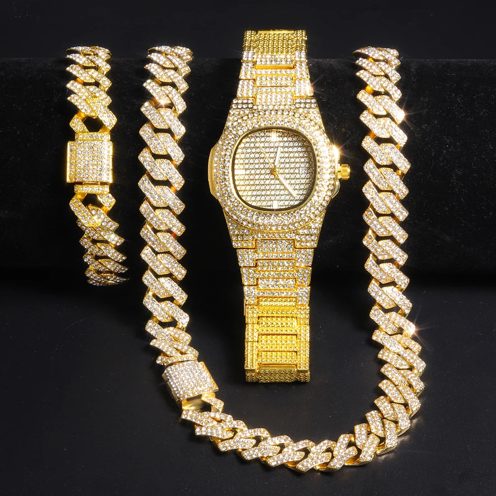Watch for Men ,Bling Rapper Necklace, Watch+Bracelet Jewelry