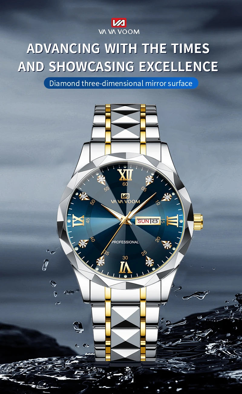 Watch Water Diamond Luxury Night Glow Double Calendar Quartz
