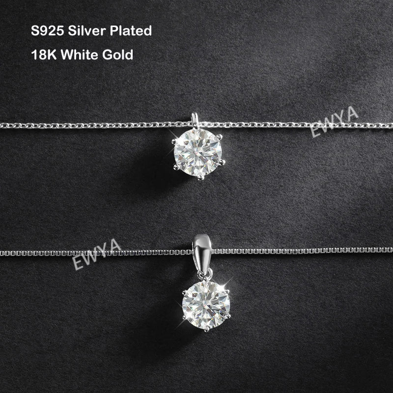 Necklace For Women 6 Prong 100% 925 Sterling Silver Wedding Party Bridal Fine Jewelry