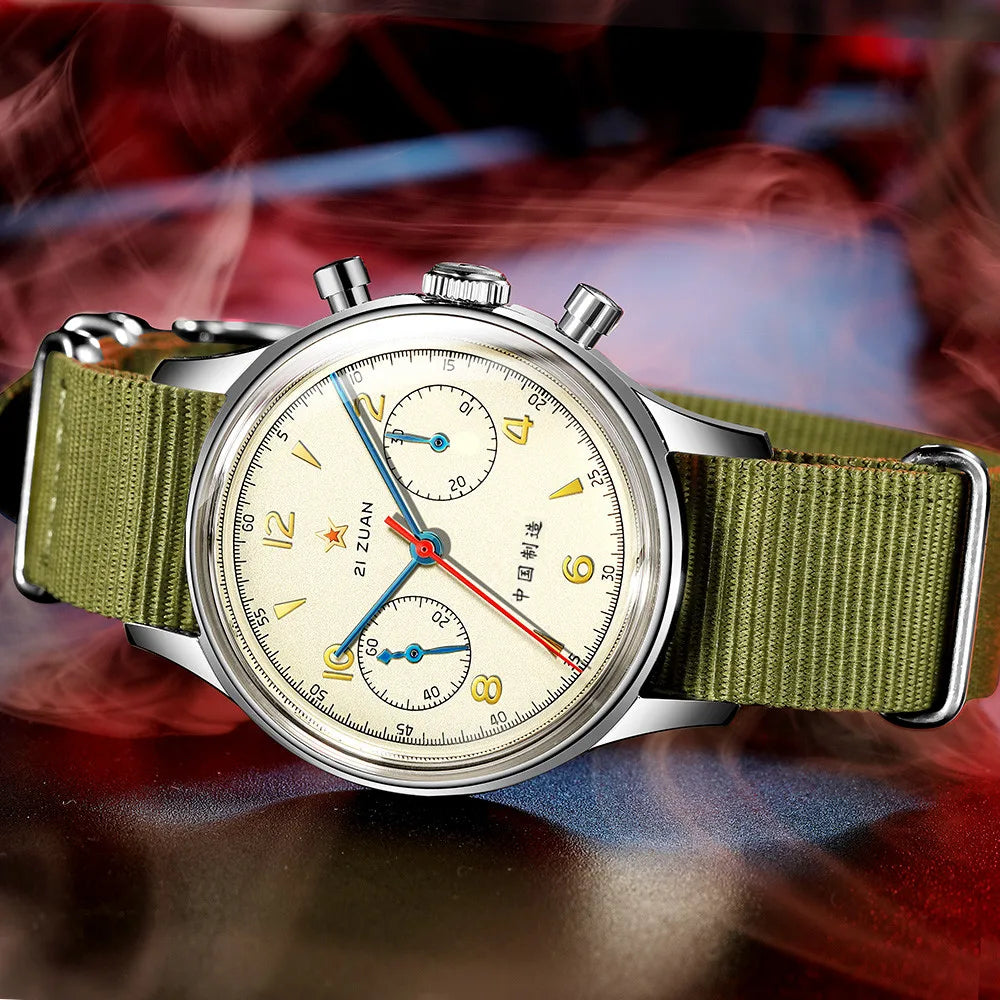 RED STAR 38mm Men's 1963 Chronograph Mechanical Watch Pilot