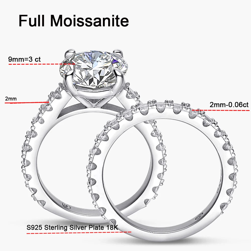 Rings Set for Women Man Wedding Bridal Gift 100% S925 Sterling Silver Row Rings Fine Jewelry