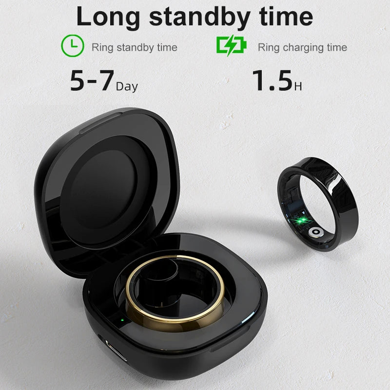 R09 Smart Ring Men Women with Charging Case,Heart Rate Blood Oxygen