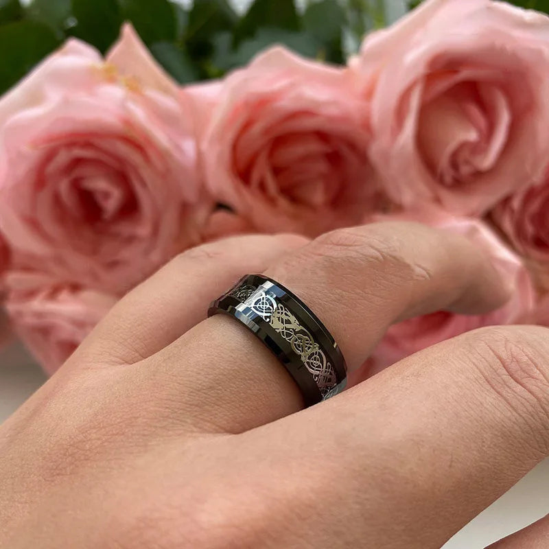 Classic  For Men Fashion Stainless Steel Red Carbon Fiber Ring Band