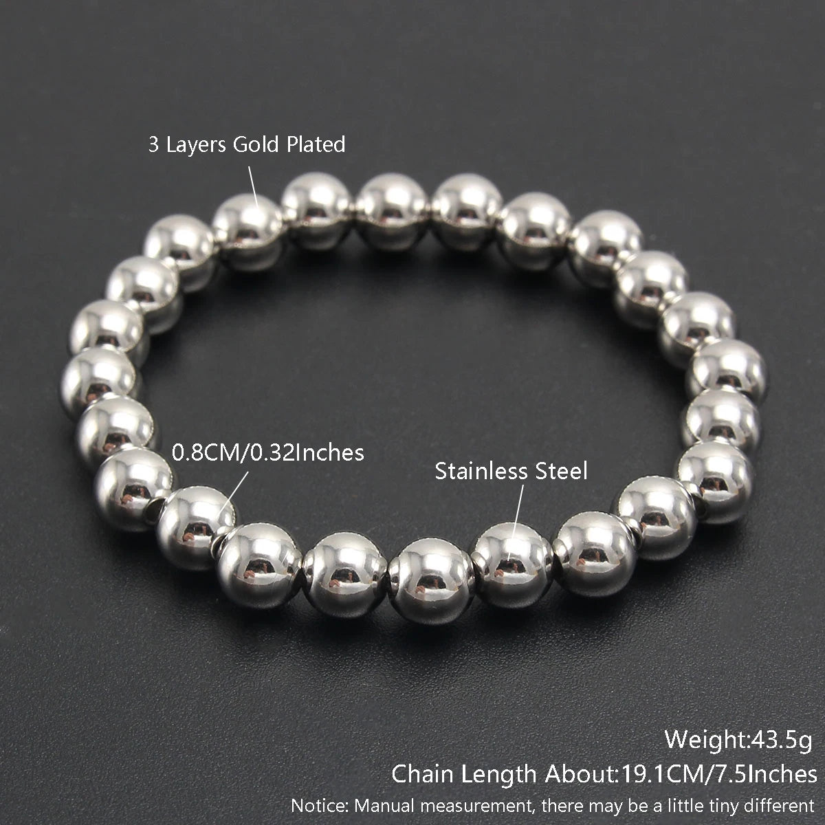 Bracelets Gold Sliver Color  Beaded Bracelet For Women Men Jewelry