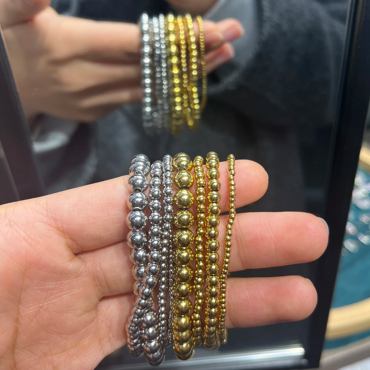 Bracelets Gold Sliver Color  Beaded Bracelet For Women Men Jewelry
