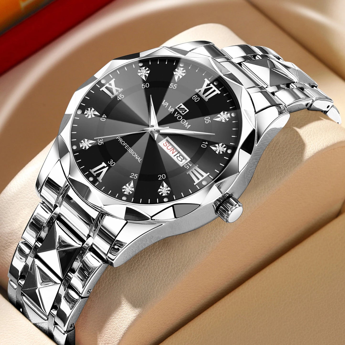 Watch Water Diamond Luxury Night Glow Double Calendar Quartz
