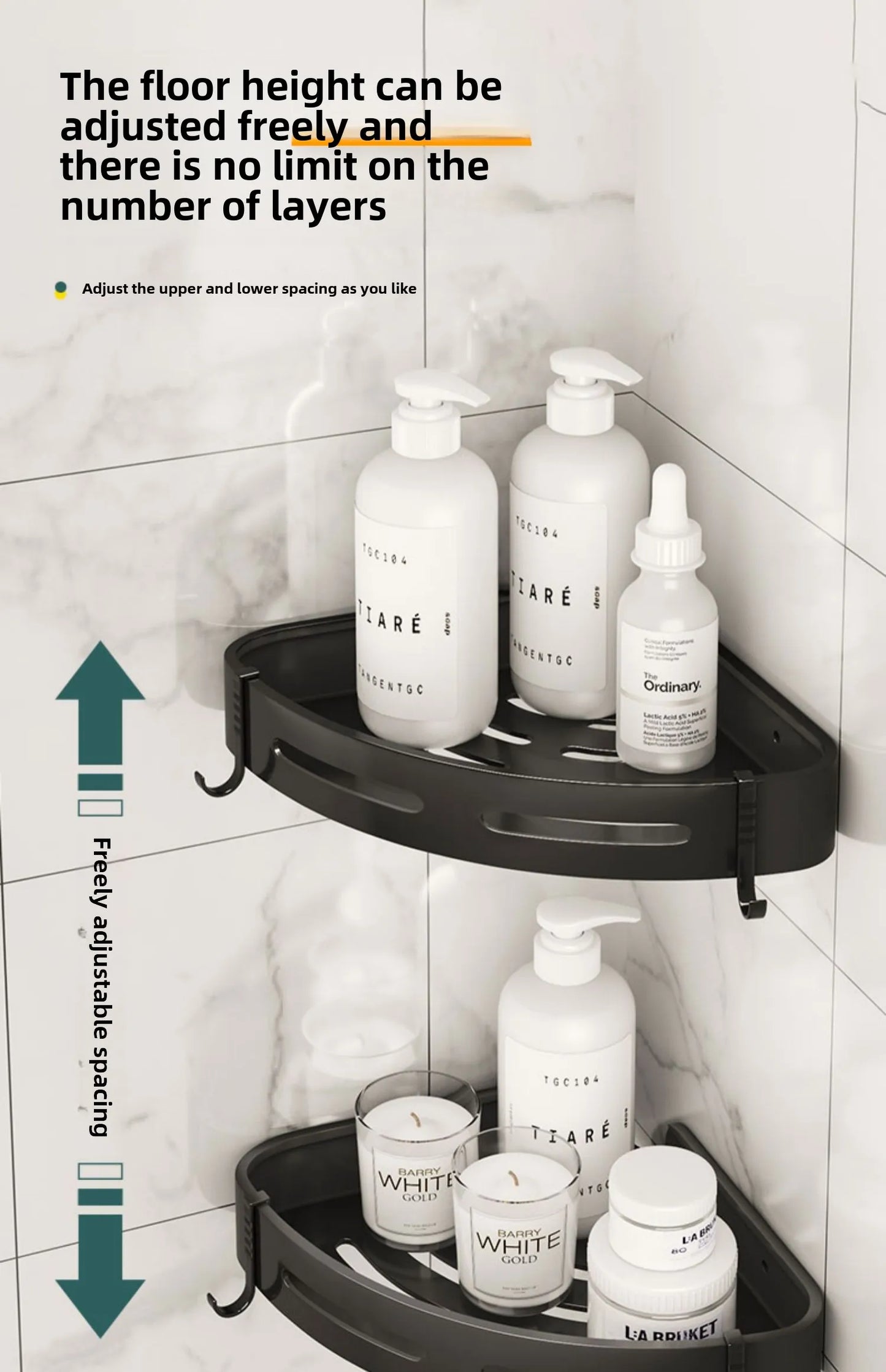 Shelf Storage Upgraded Waterproof Bathroom Organizer Shampoo & Towel Holder Wall Mount