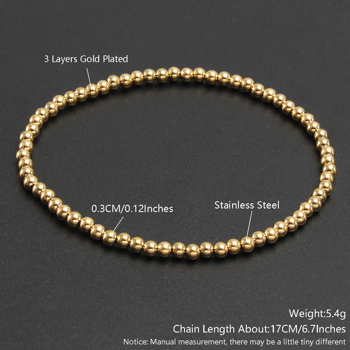 Bracelets Gold Sliver Color  Beaded Bracelet For Women Men Jewelry