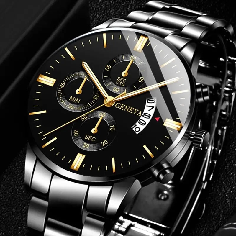 Stainless Steel Watch Luxury Calendar Quartz