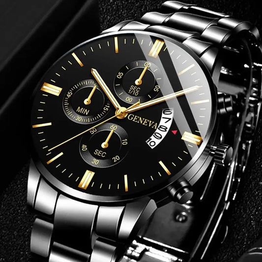 Stainless Steel Watch Luxury Calendar Quartz