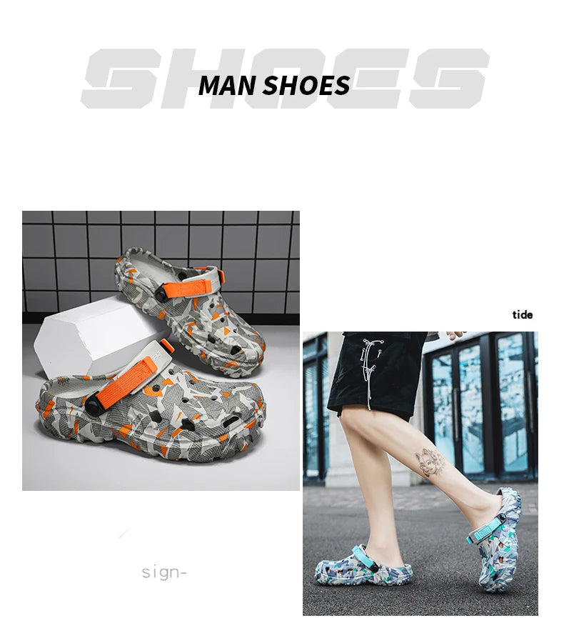 New Men's Clogs Slippers Sandal Male Garden Shoes Flat Camouflage