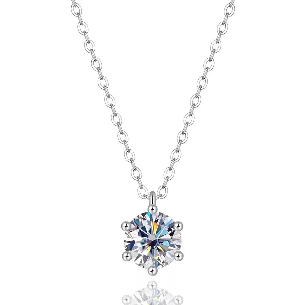 Necklace For Women 6 Prong 100% 925 Sterling Silver Wedding Party Bridal Fine Jewelry