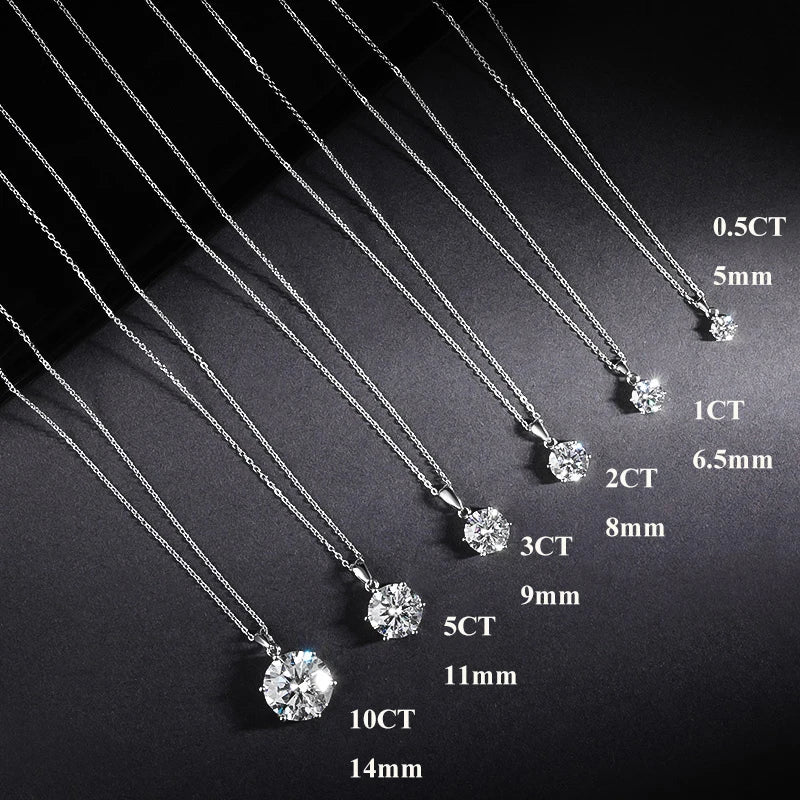 Necklace For Women 6 Prong 100% 925 Sterling Silver Wedding Party Bridal Fine Jewelry