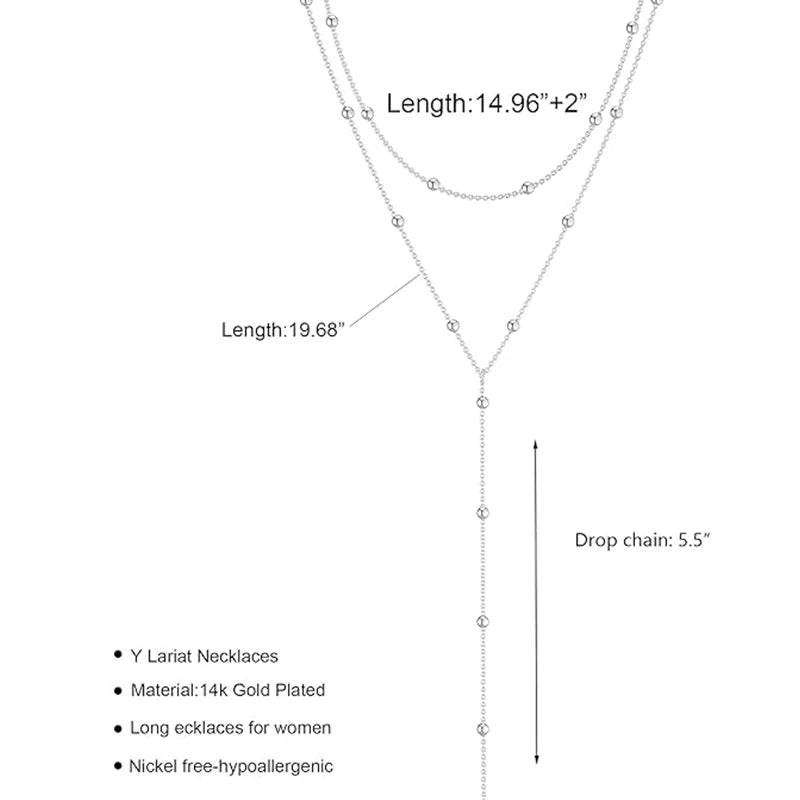 Necklace 14k Gold Plated Y-Shaped Pendant Necklace  Stainless Steel Jewelry