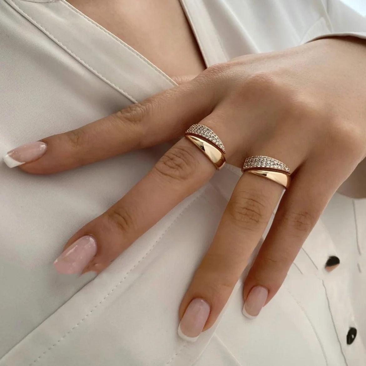 Rings for Women Natural Stone Inlaid in Hollow Metal Texture Ring Trendy Jewelry