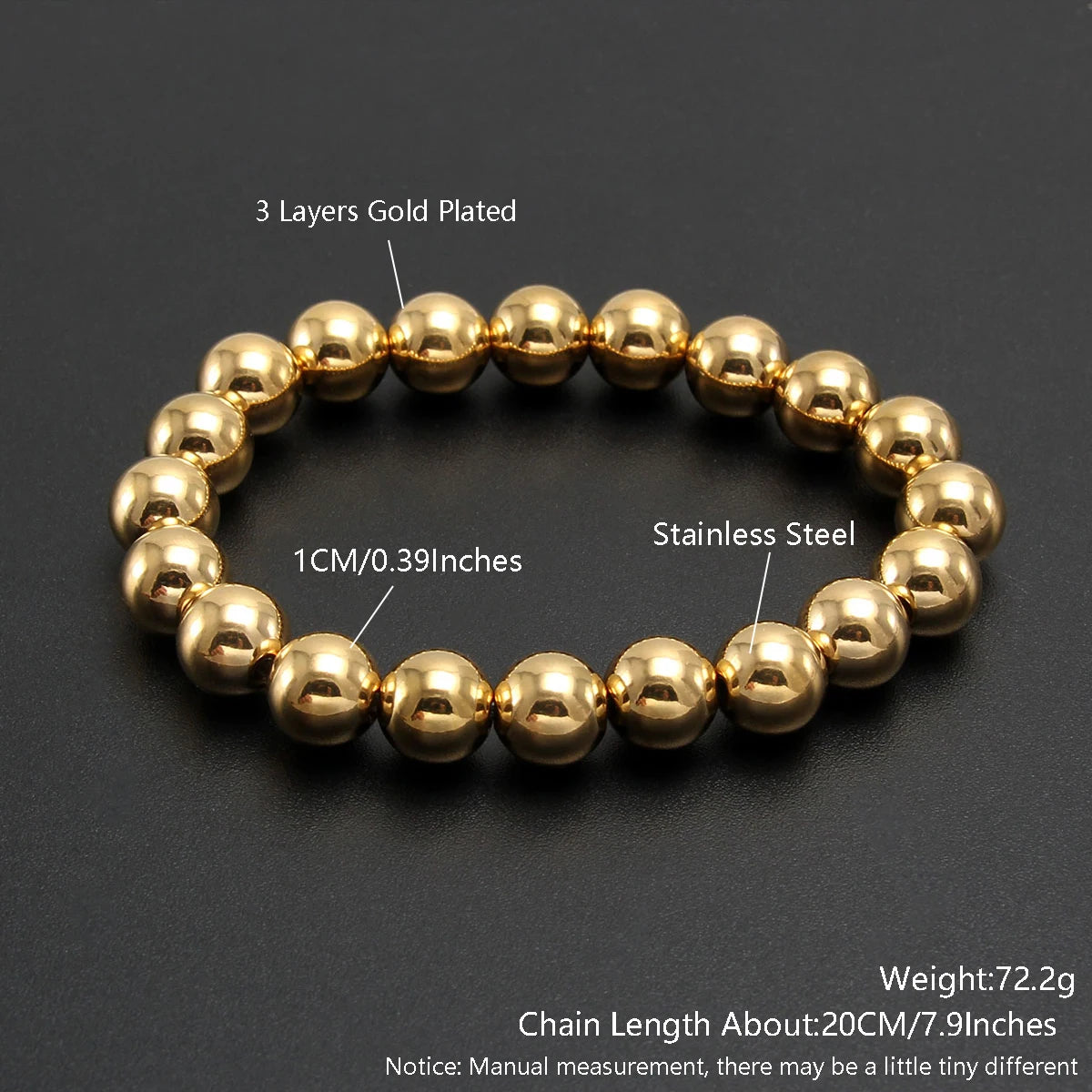 Bracelets Gold Sliver Color  Beaded Bracelet For Women Men Jewelry