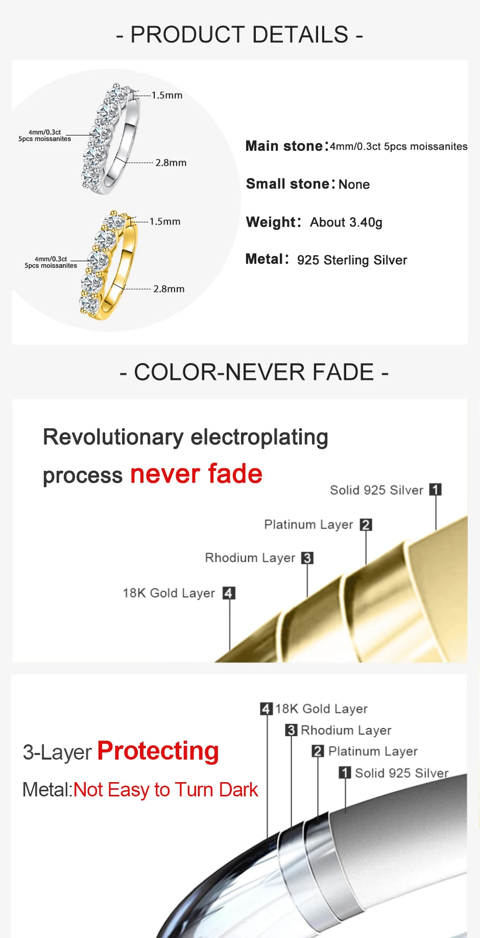 Ring  925 Sterling Silver 18K Gold Plated Eternity