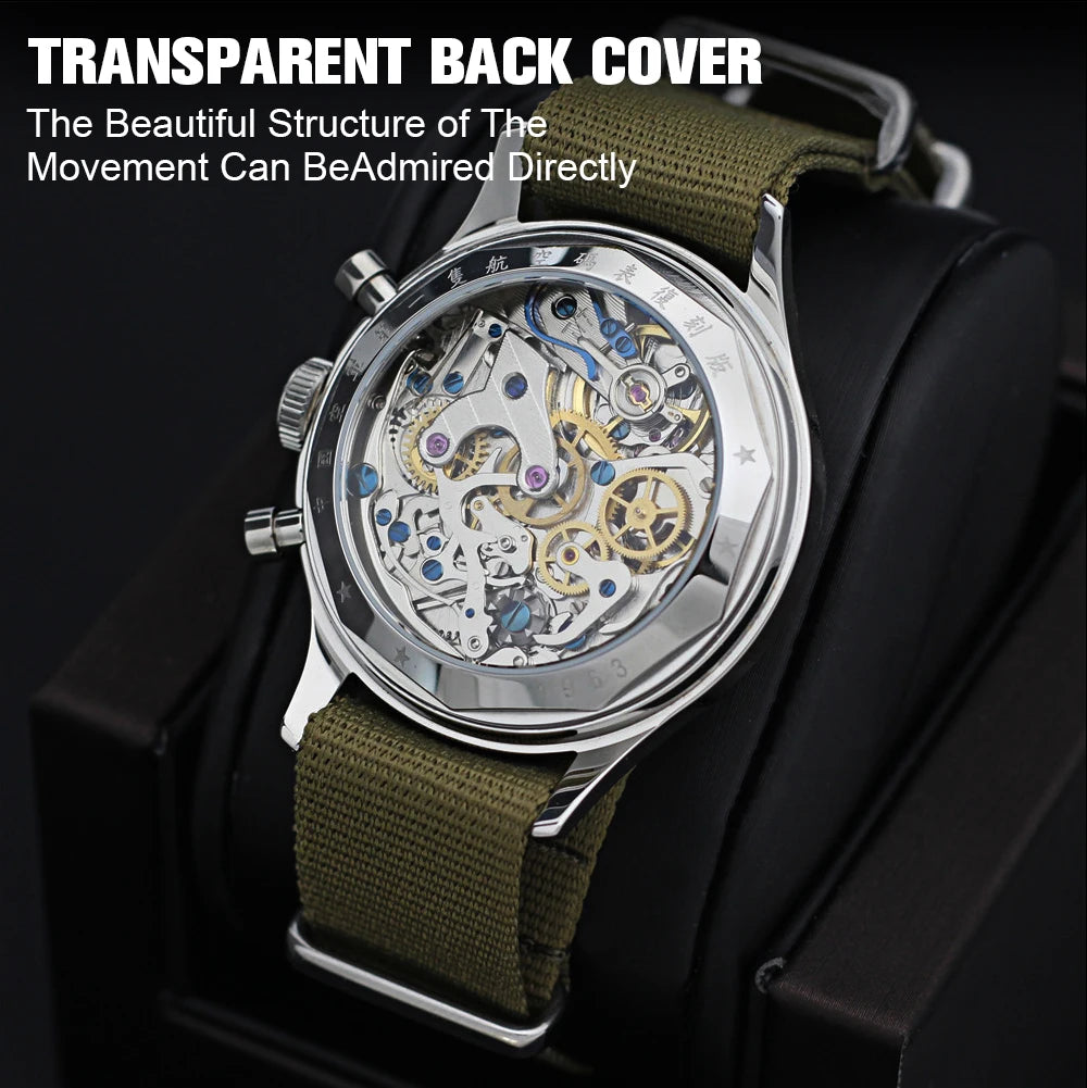 RED STAR 38mm Men's 1963 Chronograph Mechanical Watch Pilot