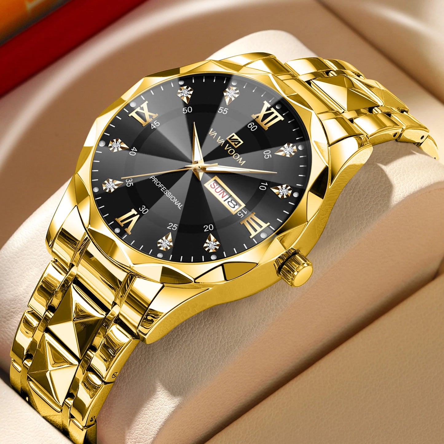 Watch Water Diamond Luxury Night Glow Double Calendar Quartz