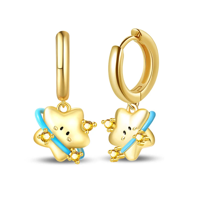 Classic Earrings 925 Silver Stars Moons Jewelry Gift