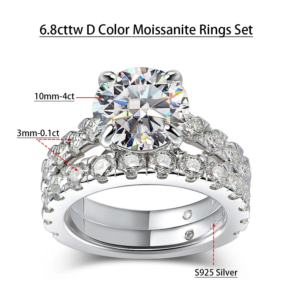 Rings Set for Women Man Wedding Bridal Gift 100% S925 Sterling Silver Row Rings Fine Jewelry