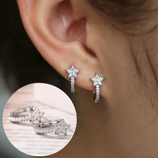 Earrings with Dazzling CZ Simple Stylish Ear Accessories for Women Silver Color Exquisite Girls Jewelry