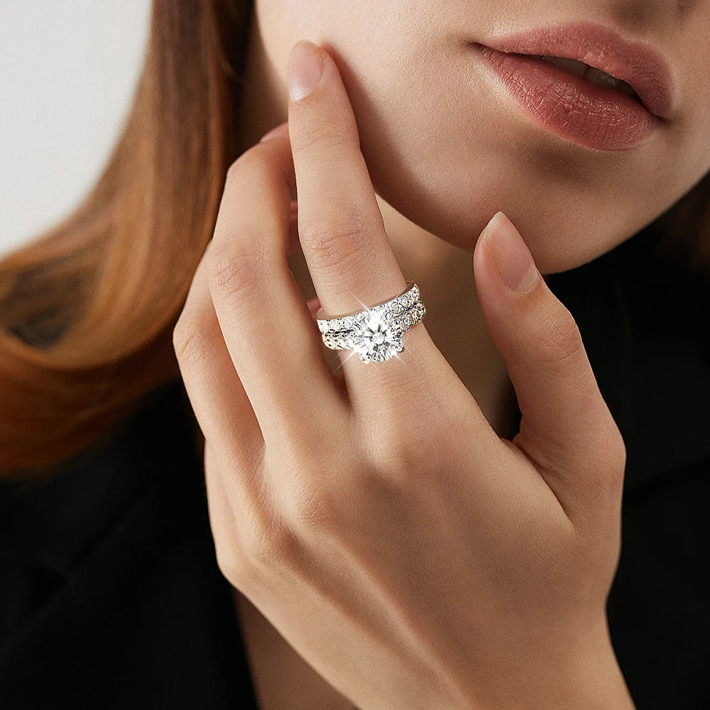 Rings Set for Women Man Wedding Bridal Gift 100% S925 Sterling Silver Row Rings Fine Jewelry