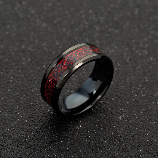 Classic  For Men Fashion Stainless Steel Red Carbon Fiber Ring Band