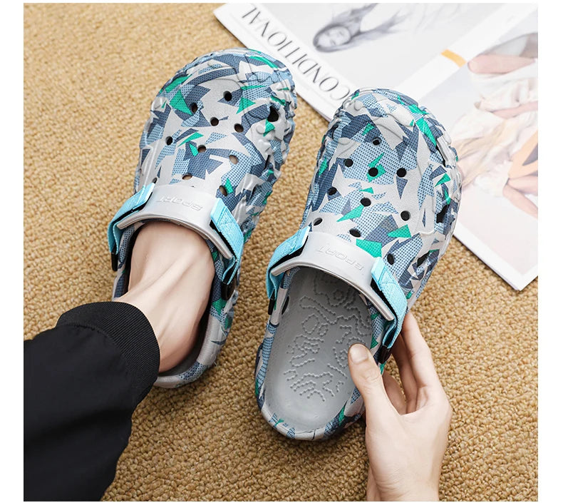 New Men's Clogs Slippers Sandal Male Garden Shoes Flat Camouflage