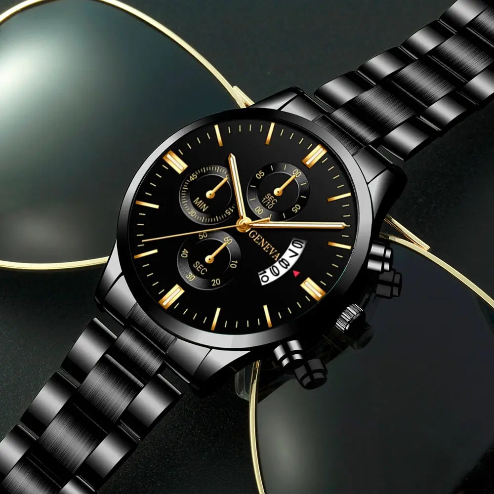 Stainless Steel Watch Luxury Calendar Quartz