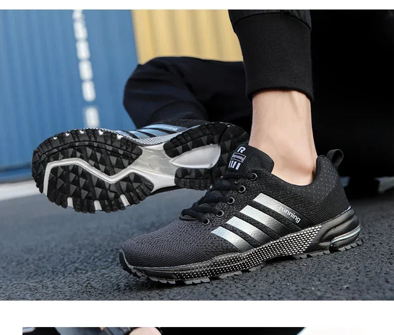 Men Sneakers Fashion Breathable Mesh Comfortable Black Sports Shoes