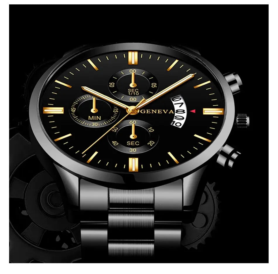Stainless Steel Watch Luxury Calendar Quartz