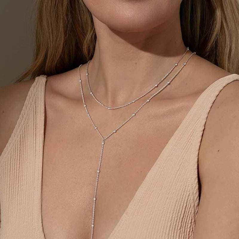 Necklace 14k Gold Plated Y-Shaped Pendant Necklace  Stainless Steel Jewelry