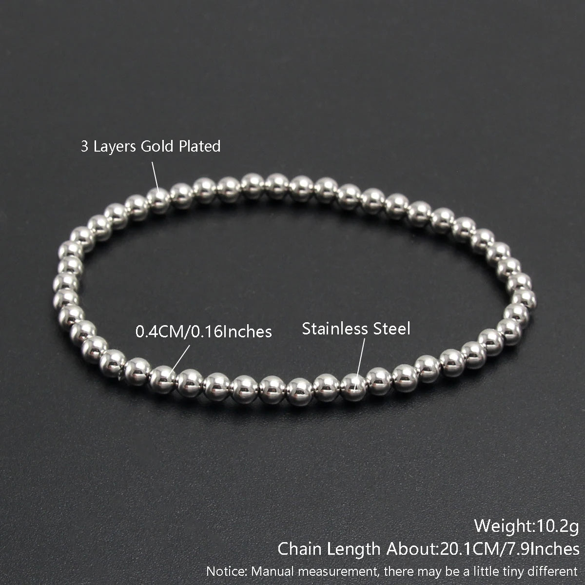 Bracelets Gold Sliver Color  Beaded Bracelet For Women Men Jewelry