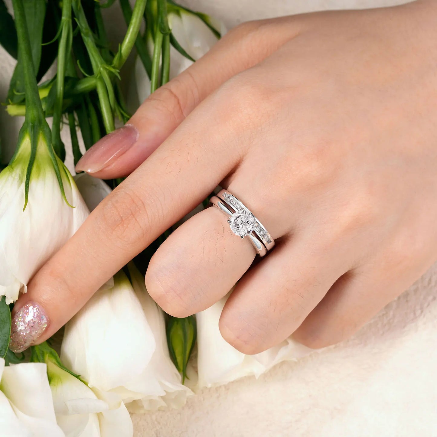 Ring Wedding Band White Yellow Gold Jewelry Luxury Solitaire