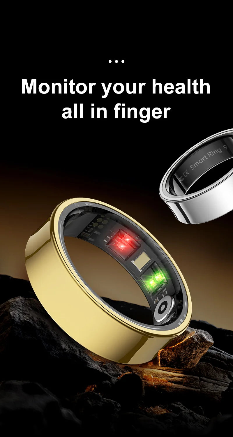 R09 Smart Ring Men Women with Charging Case,Heart Rate Blood Oxygen